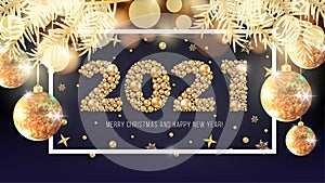 Happy New Year 2021 Christmas gold beads