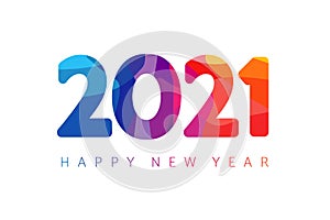 Happy New Year 2021 colorful facet logo text design