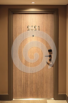 Happy New Year 2021 concept, lettering on the Hotel door