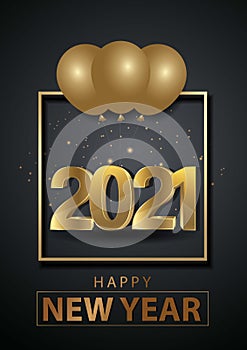 Happy new year 2021. Dark background golden text lettering. vertical banner, poster, header website. vector illustration design