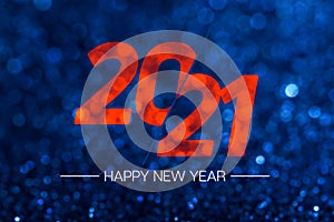 Happy new year 2021 with dark navy blue glitter bokeh light sparkling background,Holiday celebration festive greeting card