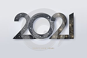 Happy New Year 2021 design. Modern 2021 glittering black and gold numbers isolated on white background.