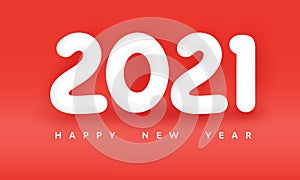 Happy new year 2021. Festive red background with white 3d number 2021