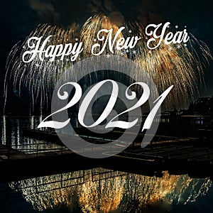 Happy new year 2021 with fireworks background