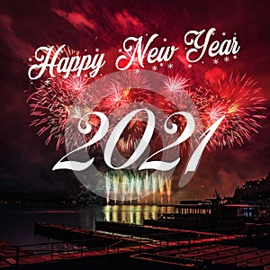 Happy new year 2021 with fireworks background