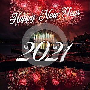 Happy new year 2021 with fireworks background