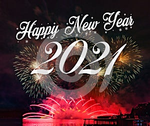 Happy new year 2021 with fireworks background