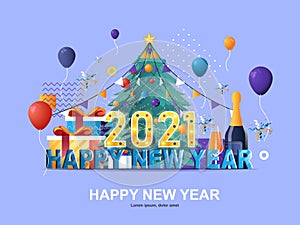 Happy New Year 2021 flat concept with gradients