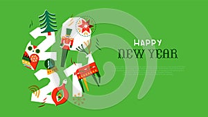 Happy new year 2021 folk decoration template