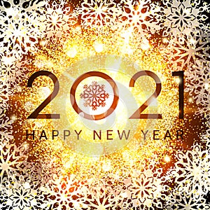 Happy New Year 2021 glowing greeting card design.