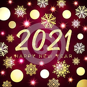 Happy New Year 2021 gold greeting card design.