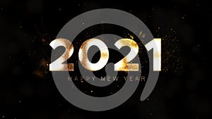 Happy New Year 2021 golden particles bokeh background new year resolution concept.