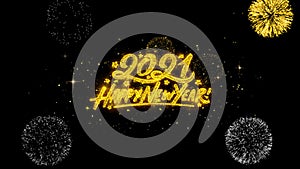 Happy new year 2021 golden text blinking particles with golden fireworks display