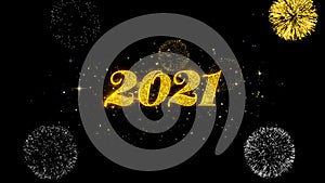 Happy New Year 2021 Golden Text Blinking Particles with Golden Fireworks Display