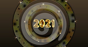 Happy New Year 2021, Greeting Card with Gold Numbers