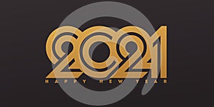 Happy New Year 2021 logo design with elegant golden numbers on dark background. Modern vector illustration