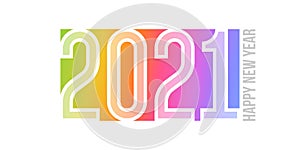 Happy New Year 2021 logo design with white elegant numbers on soft-colored rainbow gradient background. Modern vector illustration