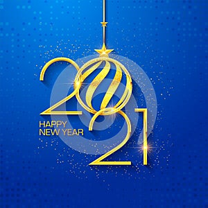 Happy New Year 2021 luxury text design. Vector greeting illustration with golden numbers