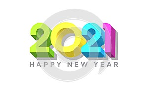 Happy new year 2021 modern font 3d abstract colorful design vector