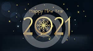 Happy New year 2021 and shiny glowing decoration illustration on dark