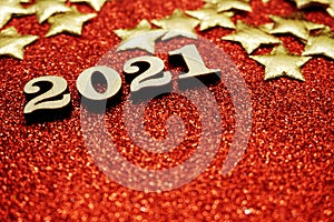 Happy New year 2021 with space copy on red glitter background