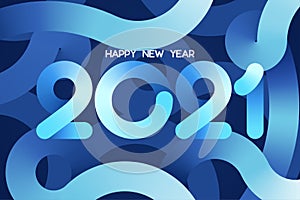 Happy New Year 2021 template. Beautiful blue gradient paper text design. Vector illustration