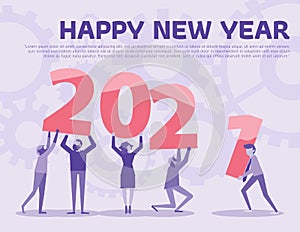 Happy new year 2021 text hold by team