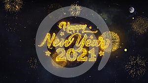 Happy New Year 2021 Text Wishes Reveal From Firework Particles Greeting card.