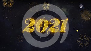 Happy New Year 2021 Text Wishes Reveal From Firework Particles Greeting card.