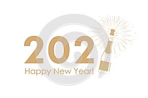 Happy new year 2021 typography with fireworks and champagne
