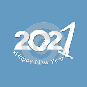 Happy New Year 2021. White lettering on a blue background. Calligraphy 2021 logo text design.