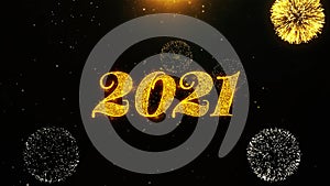 Happy new year 2021 wishes greetings card, invitation, celebration firework looped