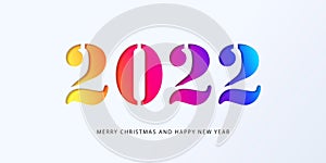 Happy New Year 2022 banner in paper cut style for seasonal holidays flyers, greetings and invitations