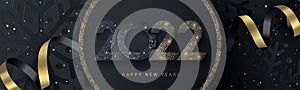 Happy New Year 2022 beautiful sparkling trendy design for winter banner, poster or greeting card