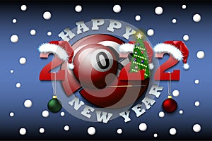 Happy New Year 2022 and billiard ball