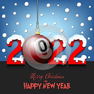 Happy New Year 2022 and billiard ball