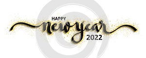 HAPPY NEW YEAR 2022 black brush calligraphy on gold glitter