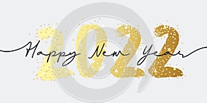 Happy New Year 2022 brush painted calligraphy numbers with sparkles and glitter. Vector illustration background