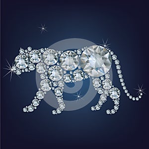 Happy new year 2022 creative greeting card with Tiger made up a lot of diamonds