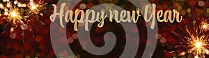 HAPPY NEW YEAR 2022 - Festive silvester background panorama greeting card  banner long - Golden firework and red bokeh light in