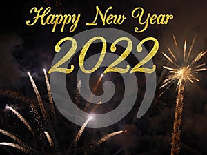 Happy New Year 2022 With Fireworks Background.