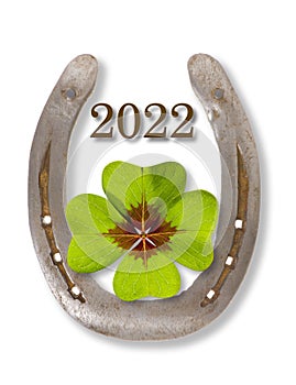 Happy new year 2022 with horseshoe