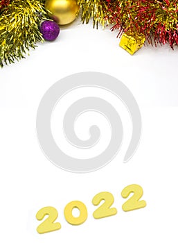 Happy new year 2022 mockup. Greeting card with copy space gold decoration background