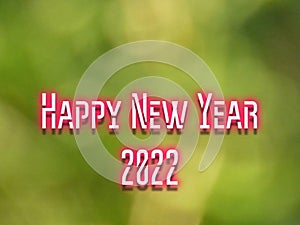 Happy New Year 2022 With Neon Light And Bokeh Green Lights Background.