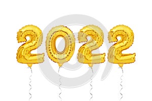 Happy new year 2022 number of gold foiled balloons isolated on white