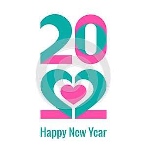 Happy New Year 2022. The numbers shape the heart.