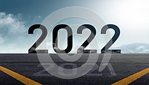 Happy new year 2022. road to 2022 goals concept