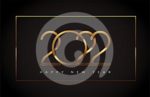 Happy New Year 2022 text design gold colored isolated on black background, vector elements for calendar and greeting card