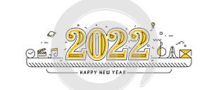 Happy New Year 2022 Text Typography Design music element , Vector illustration