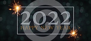 HAPPY NEW YEAR 2022 typography, festive decorative celebration New Year`s Eve Party banner panorama illustration - Silver frame,